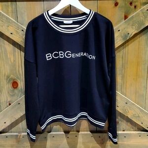 BCBGENERATION BLACK WHITE SWEATSHIRT WITH NET SLEEVES SIZE XL